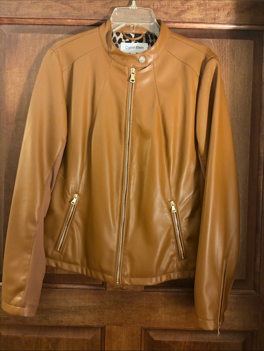 Calvin Klein Men's Camel/Tan Leather Bomber Jacket